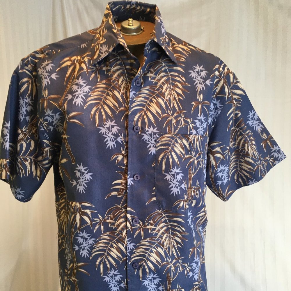 Aloha Joe Mens Blue Brown Hawaiian Polyester Tiki Tropical Surf Aloha Shirt Sz S
